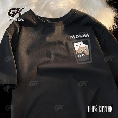 Mocha Latte Roupa de Casal Gato Café Casal Camisetas Masculinas Gráficas Camiseta Legal Alta Qualidade Casual Camiseta Conforto Macio