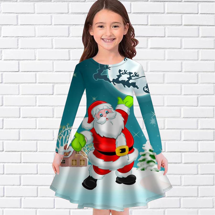 

Повседневное платье для девочек с принтом на Рождество и доставкой на дом, с круглым вырезом и длинными рукавами, детское платье принцессы 180 светло-синий