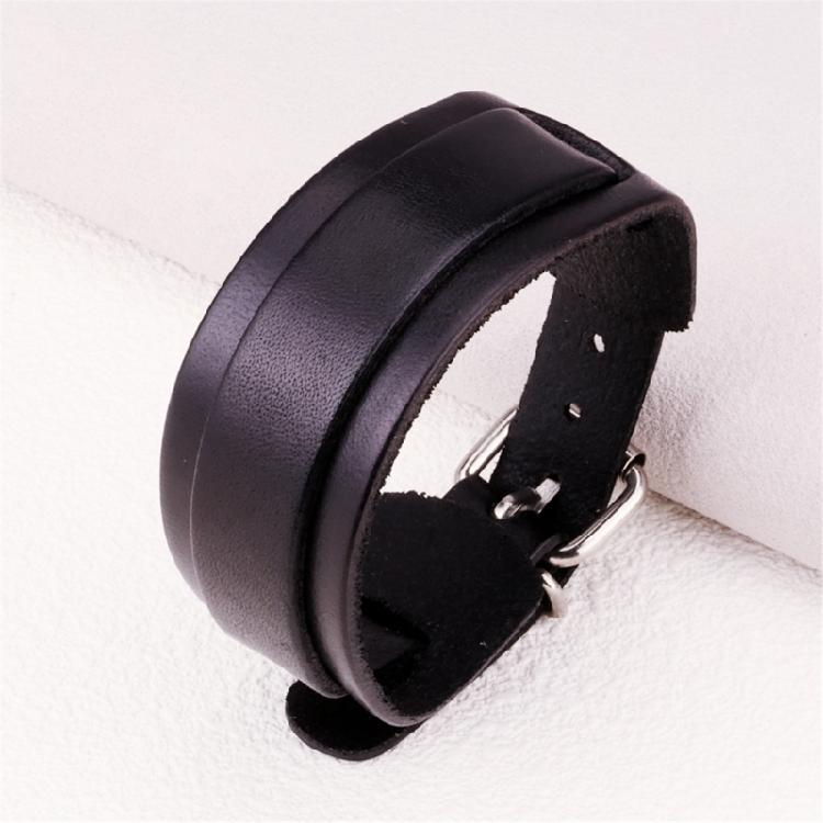 Modern Punk Leather Wristband Double Layer Wrist Strap Adjustable Closure Bracelet Wristler Jewelry