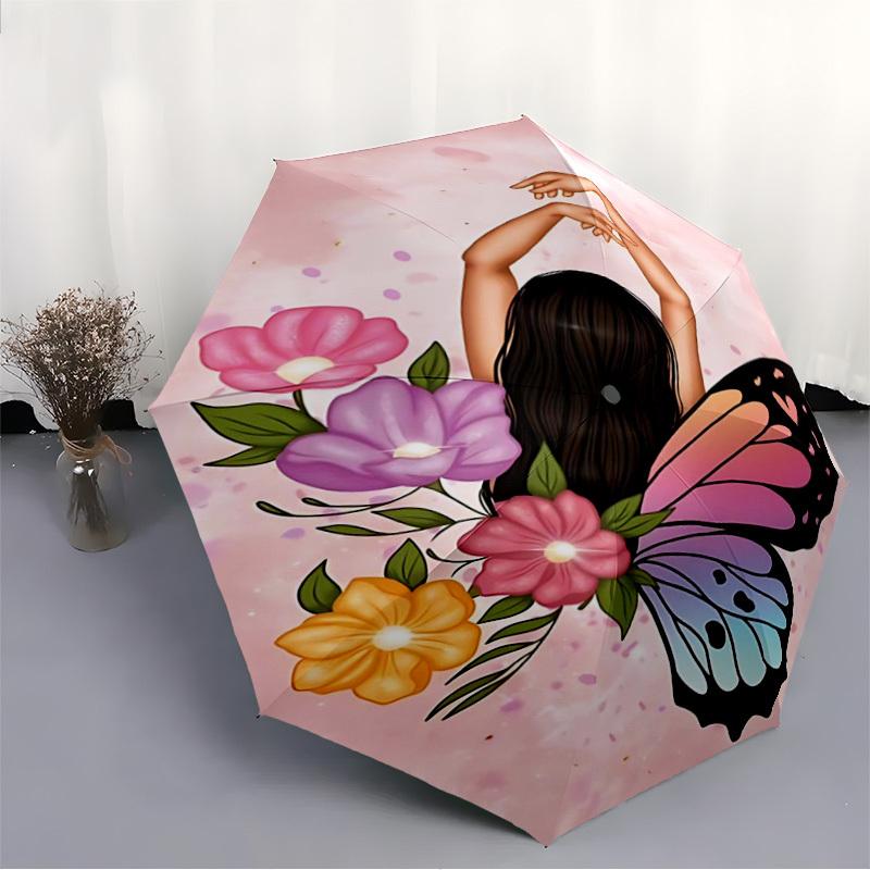 1pc Butterfly Flowers Automatic Open/Close Umbrella, Portable Folding Umbrella for Travel, Themed Events046