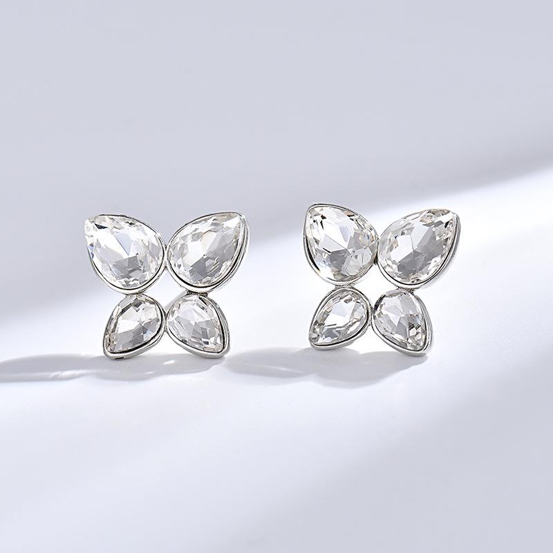 Korean Crystal Angel Tear Stud Earrings - Colorful Teardrop Diamonds with Unique Niche Style for Women
