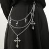 Punk Multi-Layer Cross Pendant Chain - Hot-Selling Metal Pants Accessory for Girls