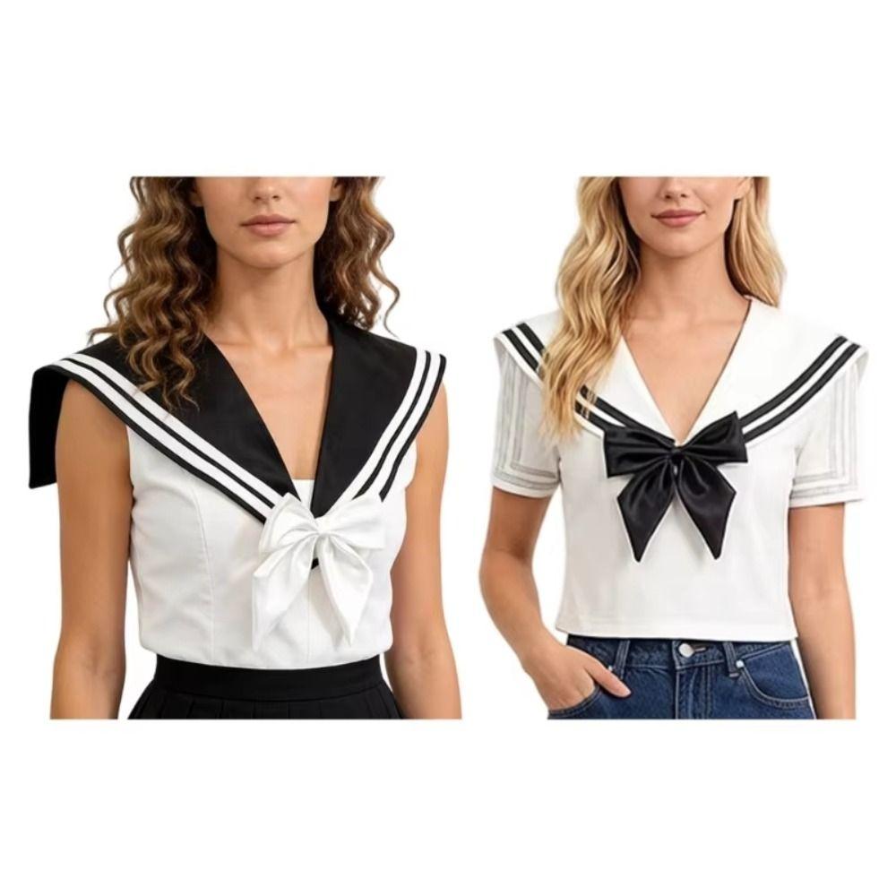 Cape Blouse False Collars White Collar Shawl Simple Striped Sailor Fake Collar Women