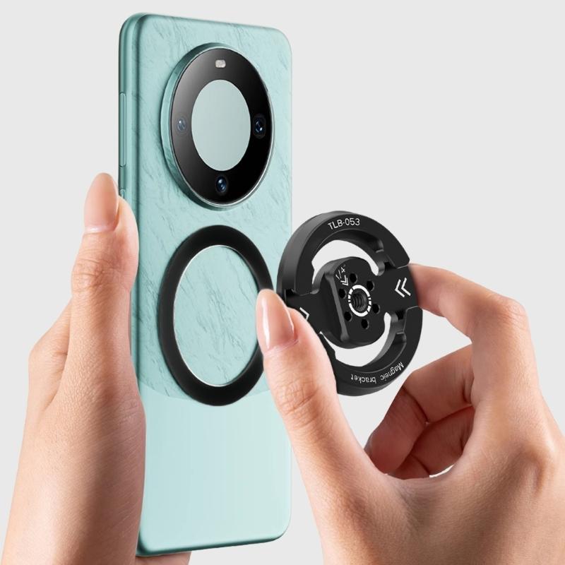 1/4in Screw Hole & Cold Shoe Magnetic Phone Holder Base for Ball Head Gimbals Phone Stand Aluminum Mount Base Quick Setup