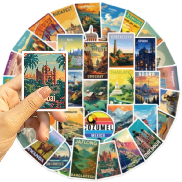 50Pieces Reusable Global Landmark Sticker World Landmark Sticker Set For Scrapbooking Decoration And School Supplies