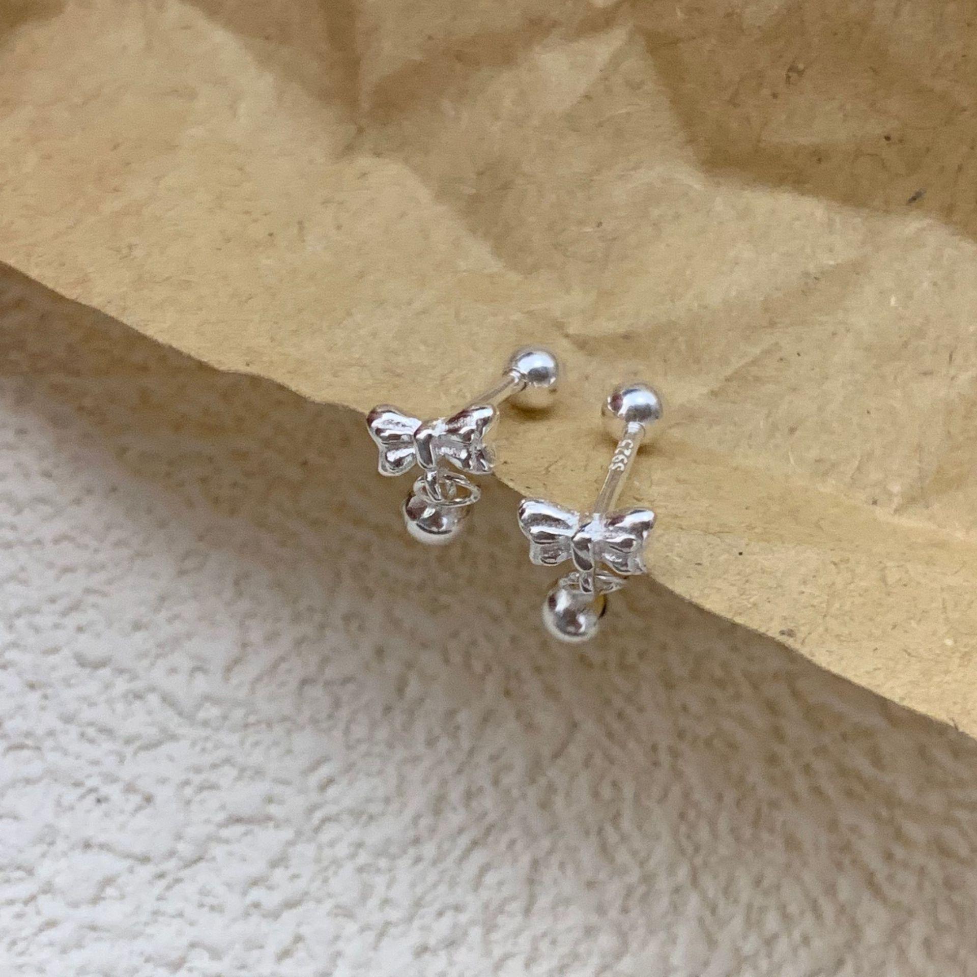 Sterling Silver S925 Bow Screw Stud Earrings for Women - Sleep-Friendly, Secure Fit, Gentle on Ear Holes 925 Sterling Silver