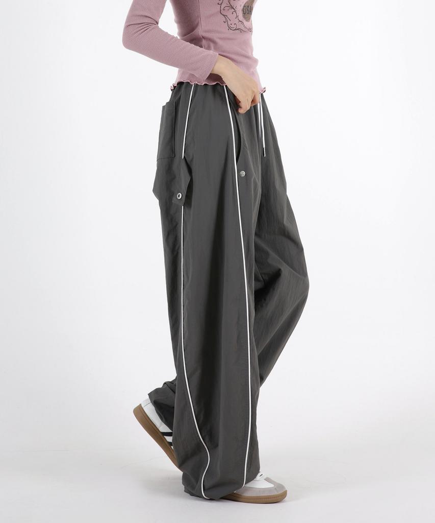 UMM Women'S Parachute Snap Button String Wide Track Pants 3 Colors