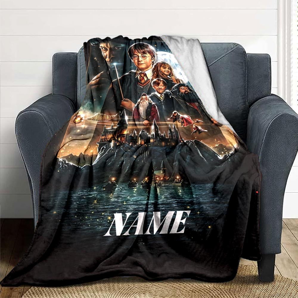Custom Name Hogwarts Crest blanket for Couch & Bed, Plush Cozy Fuzzy Blanket Super Soft & Warm Blankets for Fall and Winter. 090893