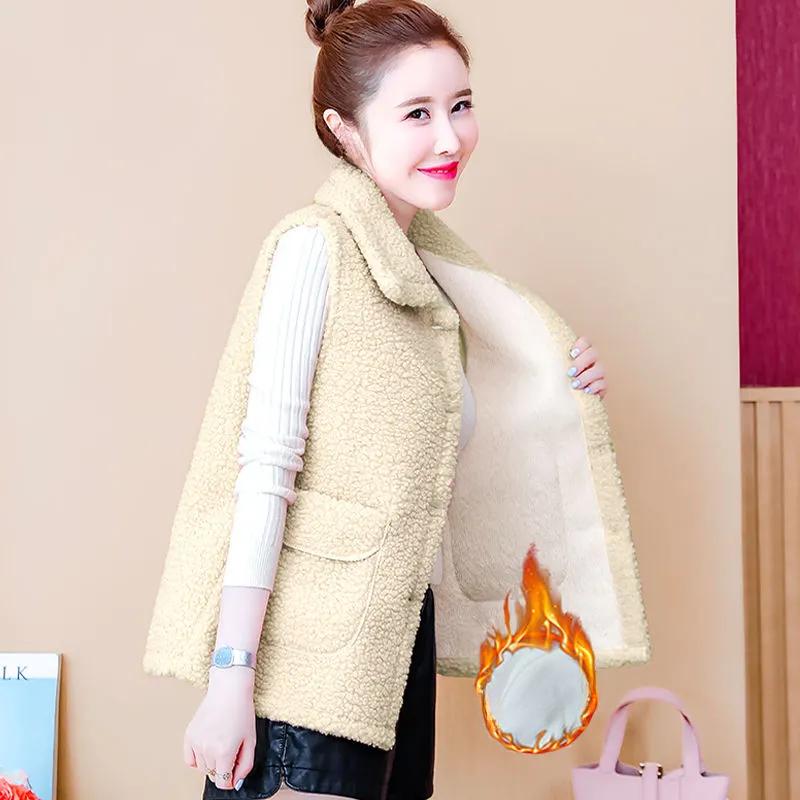 Plus Velvet Thickened Imitation Lamb Velvet Vest Women's Autumn and Winter Korean Style Loose Outer Wear Fashion Warm Vest