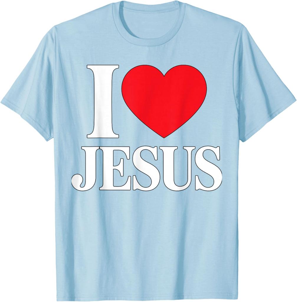 I Love Jesus Christian Faith Graphic T-Shirt Soft Cotton Casual Crew Neck Tee