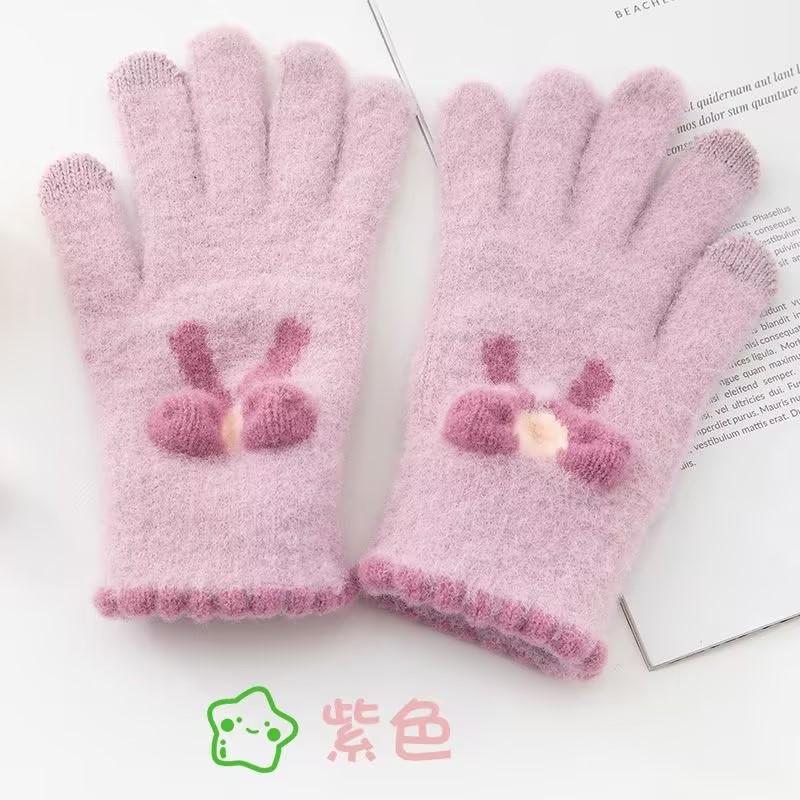 Plush Gloves for Cycling Warm and Plush Touch Screen Butterfly Knot Knitted Gloves for Women In Winter