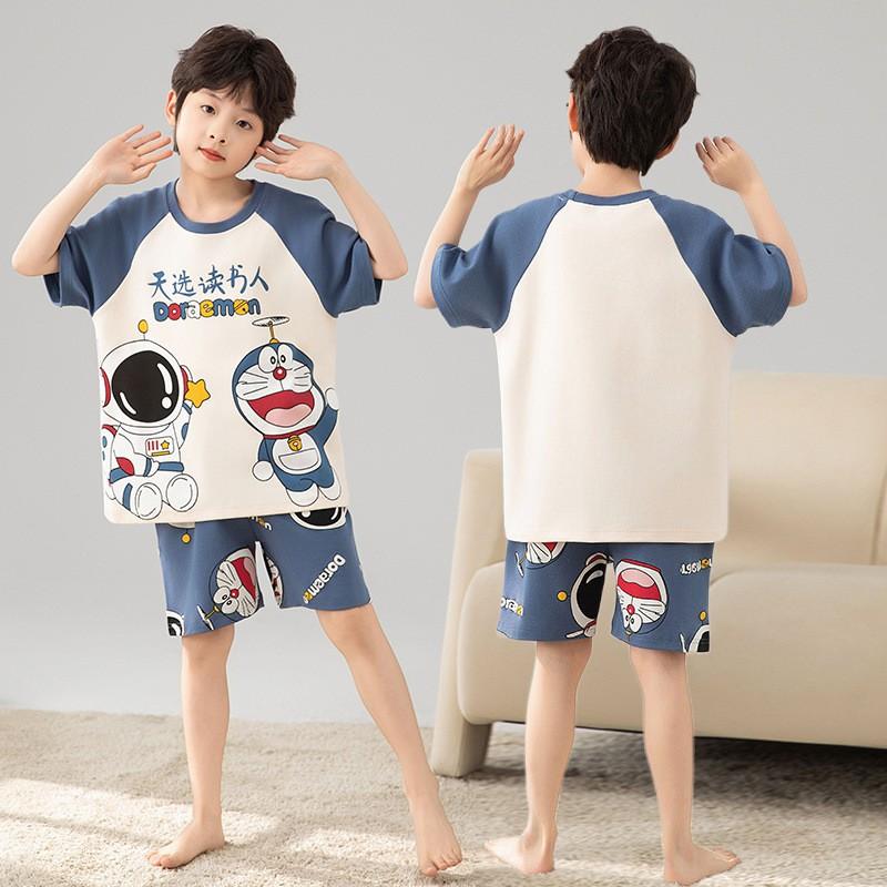 Boys Cotton Pajama Set Short Sleeve Cartoon Print Lightweight Sleepwear Kids 8 Years Home Wear
