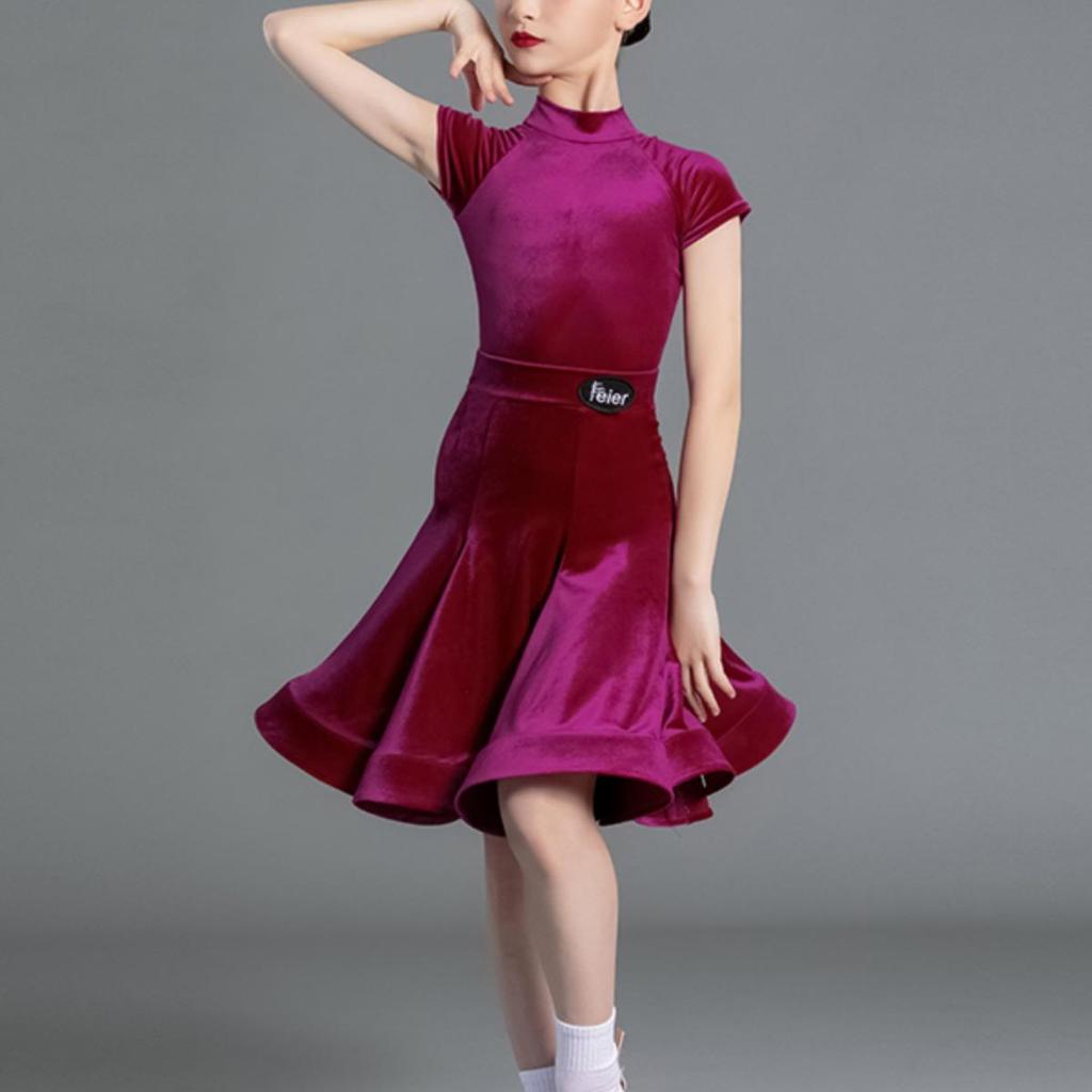 Girls' Latin Dance Velvet Competition Dress - 2025 New Style, Short-Sleeved Summer Design