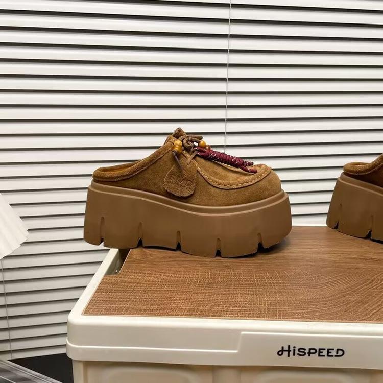 

Версия из мягкой кожи~ 7 см большая голова с бахромой на толстой подошве, туфли-мюли, женские, осень 2025, новые полушлепанцы 39