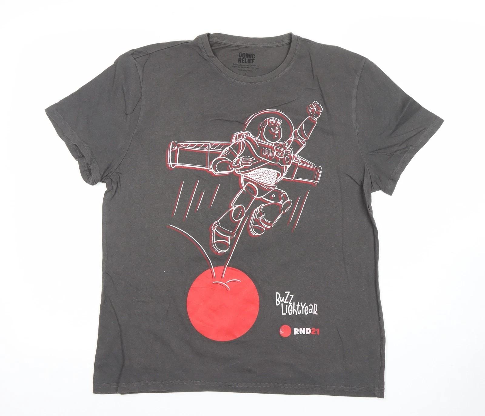 Comic Relief Men s Grey Buzz Lightyear Graphic T-Shirt Size S 4XL