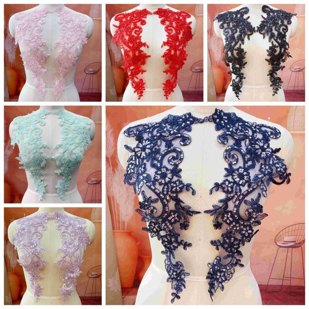 2Pcs/Set Lace Tulle Baroque Lace Fabric Polyester Flower Patch Collar Applique Patch Bridal Dress