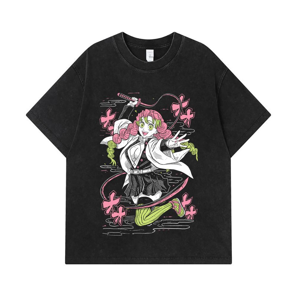 275 GSM Gewaschene T-Shirts 100% Baumwolle Demon Slayer V49 Mitsuri Aufdruck Unisex Schweres Baumwoll-T-Shirt