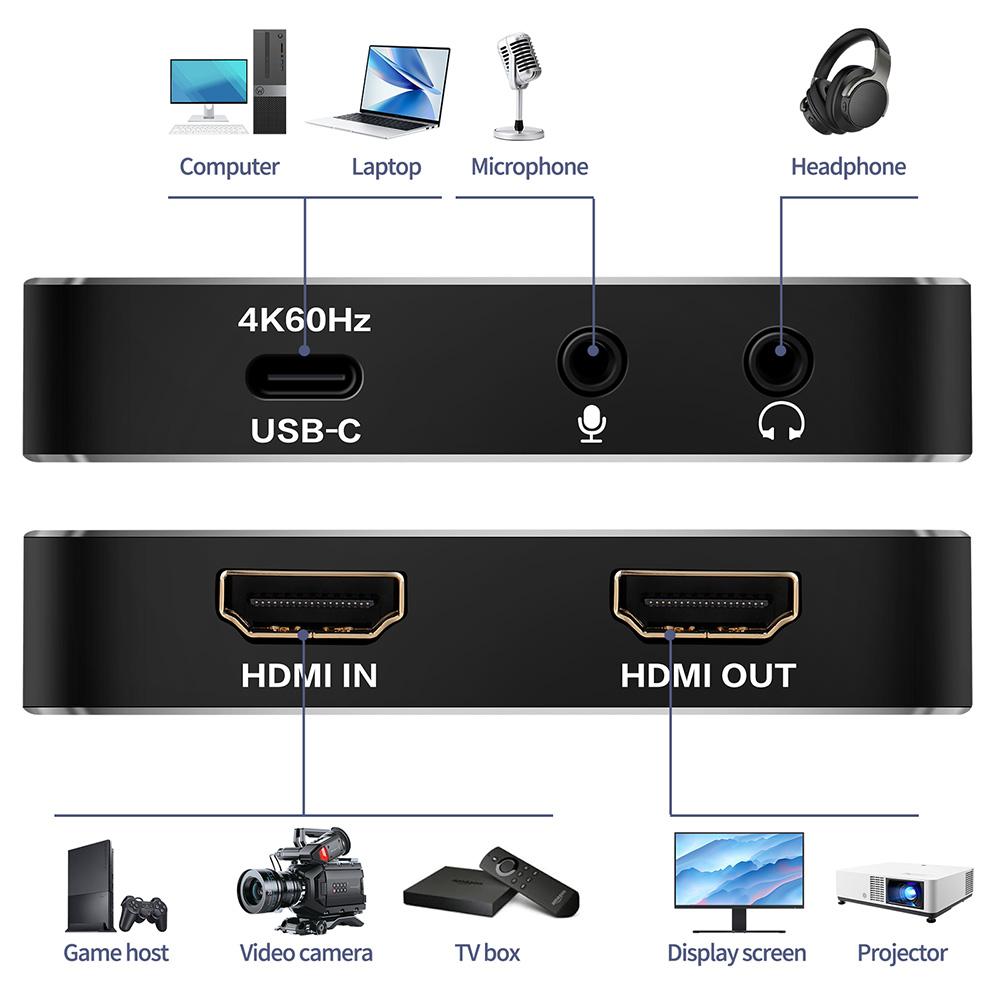 Video Capture Card Compatible 4K HDMI USB 3.2 4K60hz Low Latency Plug and Play 4Kp60 InputOutput