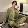 Spotted Leopard Print Pajama Set for Women Idyllic Style Long Sleeve Pant Female Lounge Autumn Winter Cartoon Sleepwear