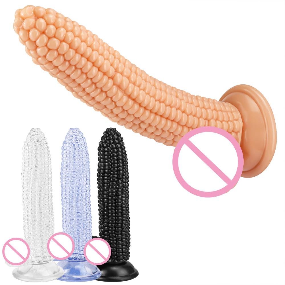 J87 Corn Cob with Eggs Fruit Vegetable Shaped Realistic Dildo Transparent Strong Suction Cup Anal Plug Sex Toy
