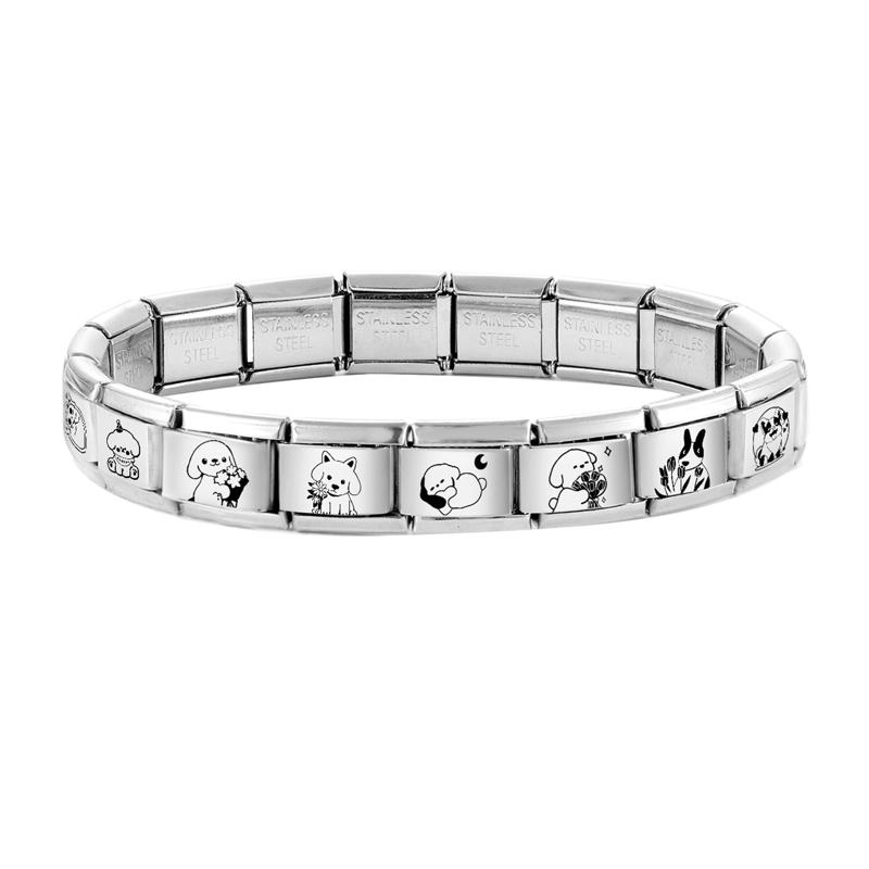 Laser Engraving Black Cartoon Cute Cat Dog DIY Italian Charm Links Fit 9mm Stainless Steel Bracelet Women Jewelry Making Gifts