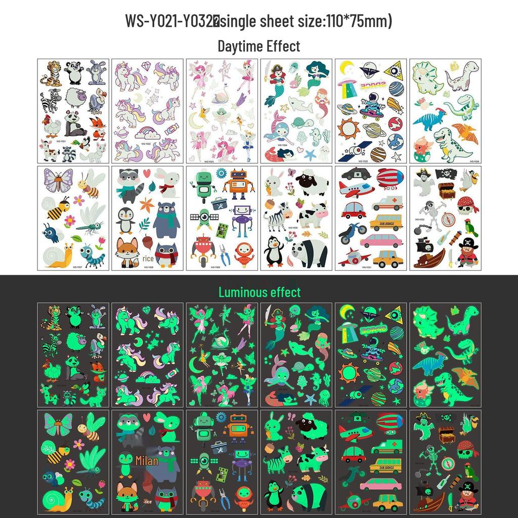 Children's Glow-in-the-Dark Dinosaur Tattoo Stickers - Waterproof & Sweat-resistant for Party Fun