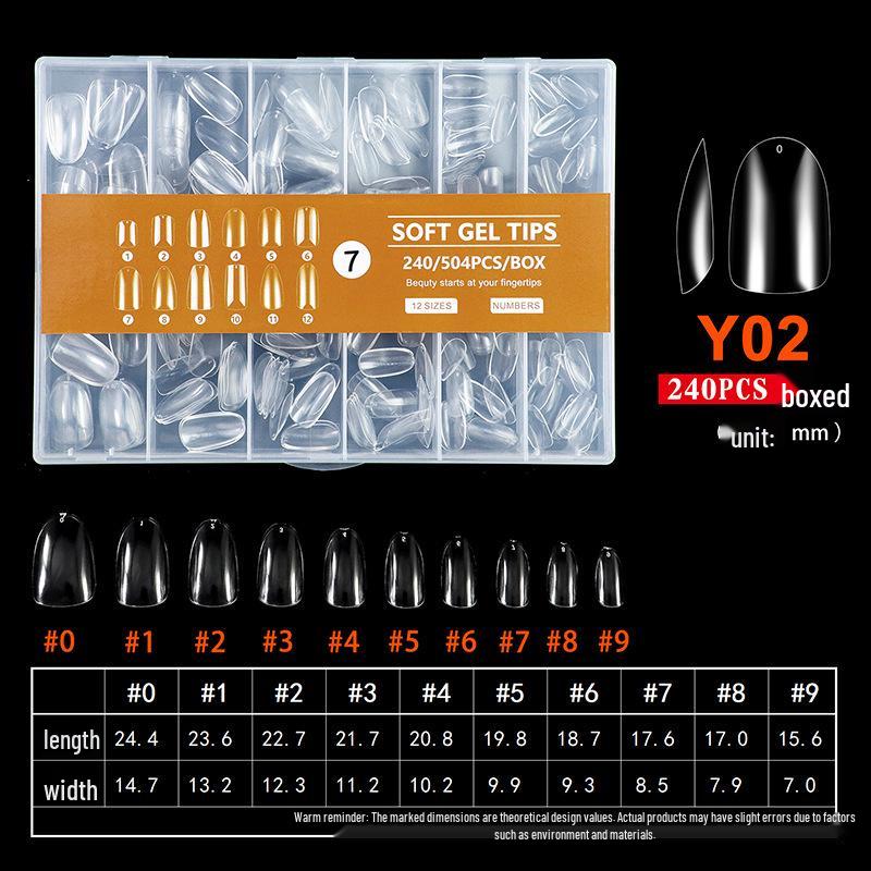 

Seamless Frosted False Nail Tips - 240 Pieces, Short to Long, Under 35mm, No Filing Needed, Semi-Transparent