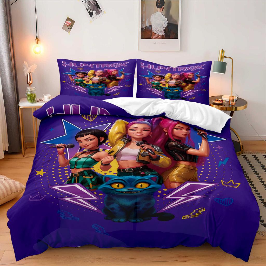 K-Pop Demon Hunters Beddding Set for Fan Kids Machine Washable Durable King Queen Twin Size for K-pop Girls Home Bedroom Decor