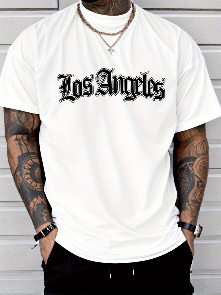 Unisex Los Angeles Gothic Letter Print T Shirt Vintage Crew Neck Short Sleeve Casual Tees Hip Hop Streetwear Tops