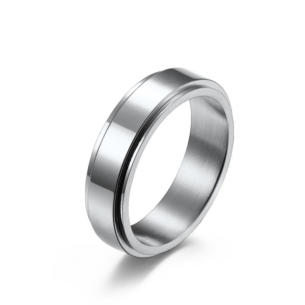 Simple Plain Engraved Stainless Steel Smooth Rotating Dynamic Ring with Lettering
