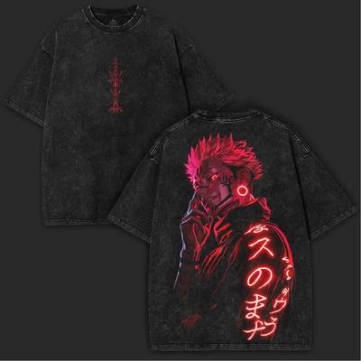 Manga Jujutsu Kaisen T-shirt For Men Clothing Ryomen Sukuna Graphic Short Sleeve Tees Vintage Washed Oversized Cotton T Shirt