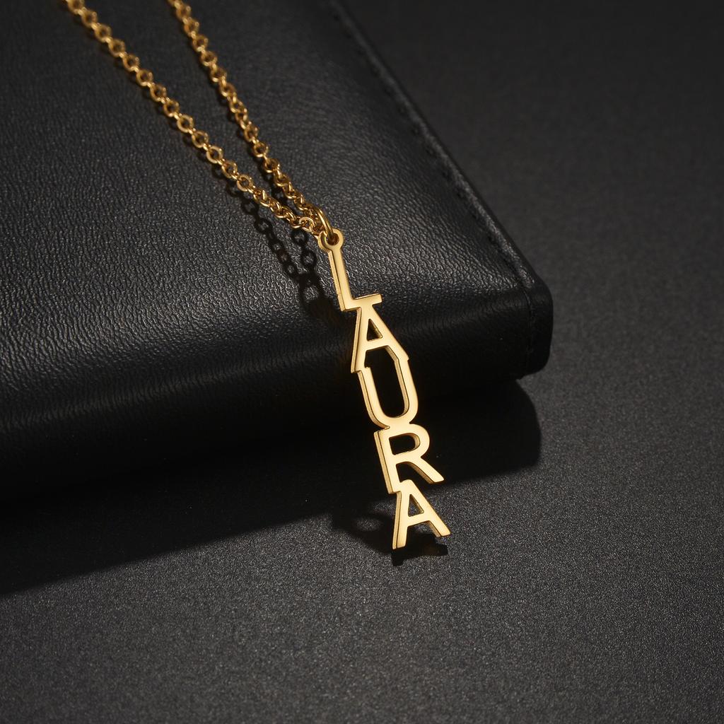 Atoztide Personalized Custom Name Necklaces One Hole Nameplate Pendant for Women Stainless Steel Link Chain Jewelry Gift