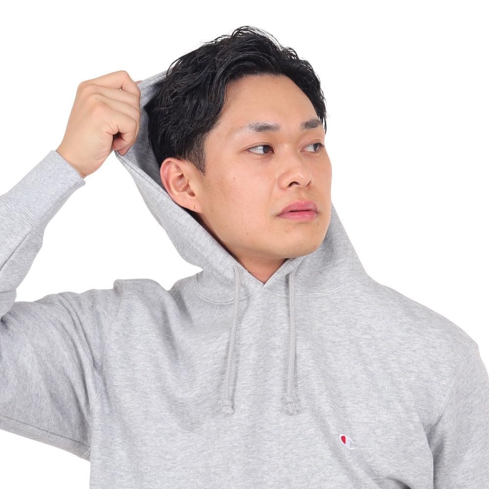 Champion Basic Long Sleeve Fleece Hoodie with Embroidered Oxford Gray Men's Logo, (Size 70) C3-W101Z