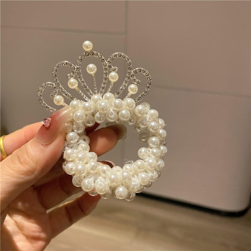 Pearl Princess Crown Hair Tie for Girls