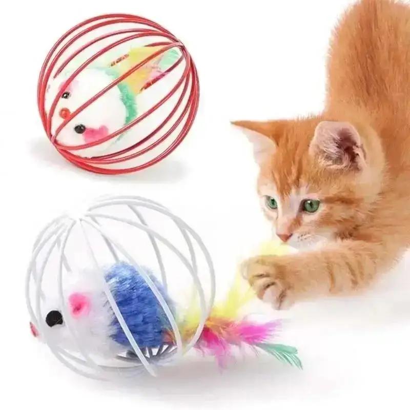 1 Pcs Interactive Cat Teasing Toys Simulation Of Mice In Wire Cages Mini Cat Toys Balls Pet Novel Spherical Cat Toy Wholesale
