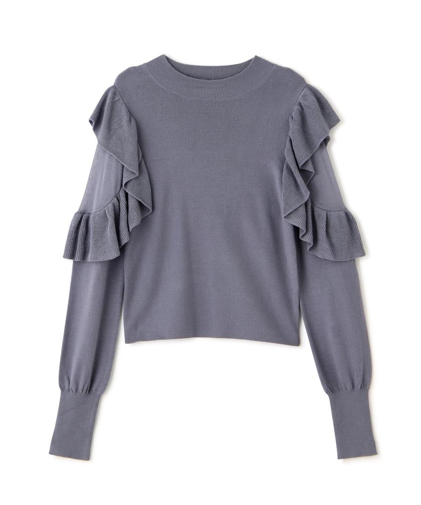 Natural Beauty Basic Ruffle Shoulder Knit Blue Women's Sweater,