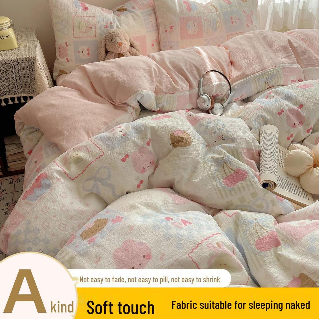 Floral Soft Cloud-Feel Double-Layer Gauze Bedding Set: Machine Washable, Small Student Dormitory Size, 3-Piece