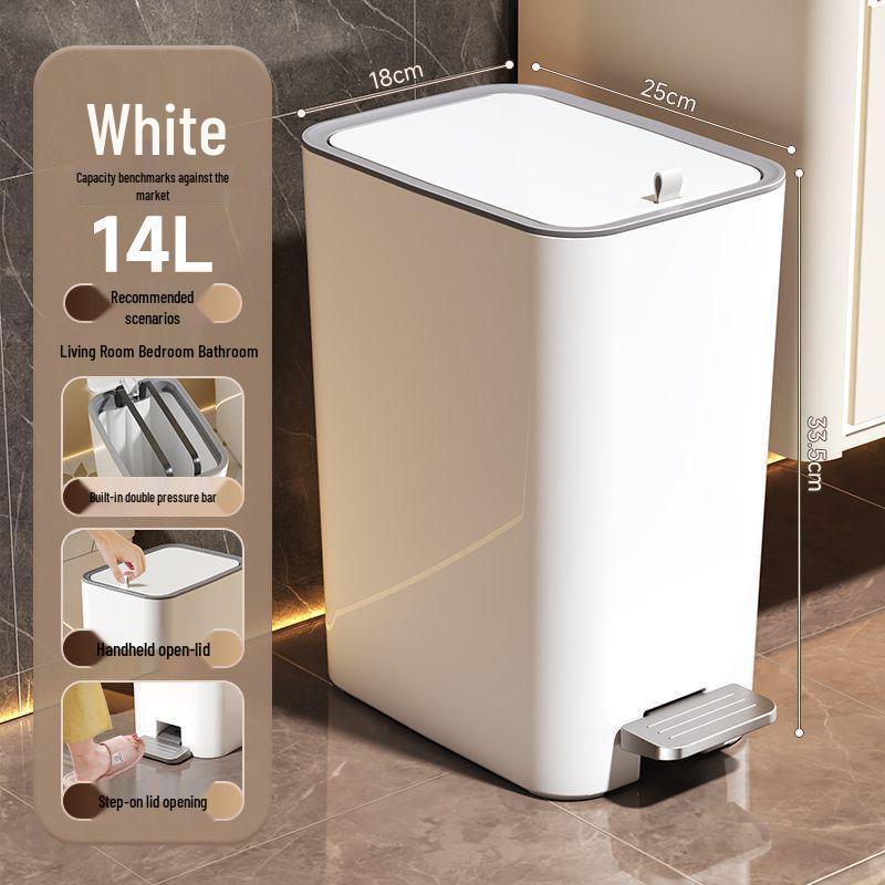Large Foot-Pedal Bathroom Trash Can with Lid - Odor-Proof and Narrow Design for Home, Kitchen, Bedroom, or Living Room.