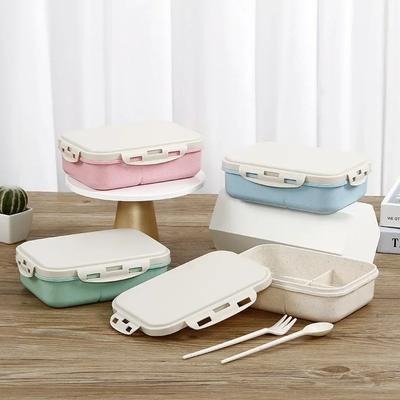 Wheat Straw Lunch Box Microwavable Tableware Students Adult Multi Grids Lunch Boxes Insulation Keep Fresh Leakproof Storage Box