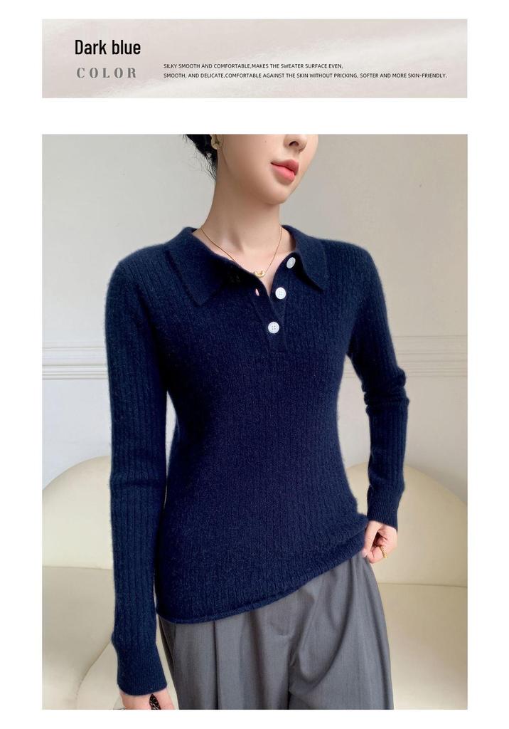 Women's Elegant Cashmere Polo Neck Sweater - Warm, Wide Ribbed Knit Base Layer for Autumn/Winter