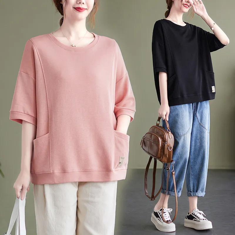 T-Shirt für Damen Sommer Große Größe Baumwoll-T-Shirt Weich Locker Lässig Bequem Pullover T-Shirt Top