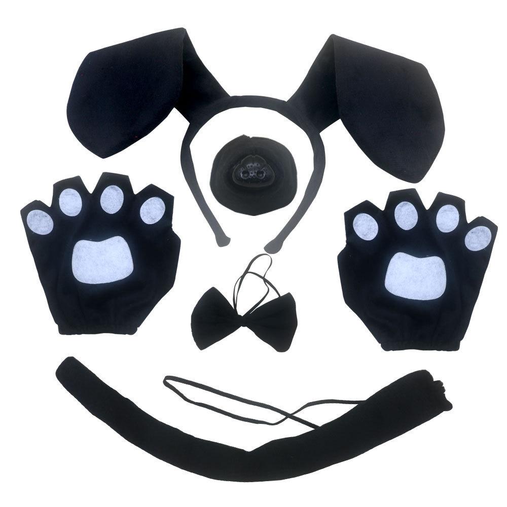 Hondenkostuum Set met Hoofdband Neus Stropdas Staart Handschoenen