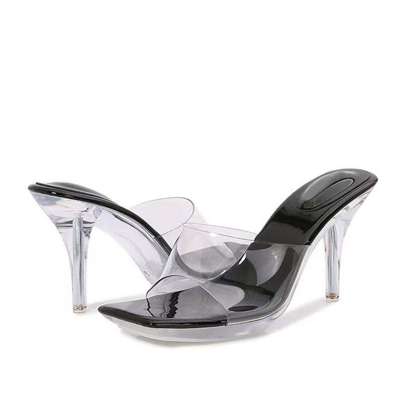 Fashion Liyke Summer Fashion Transparent Platform Slippers PVC Sandals Female Open Toe Perspex High Heels Clear Shoes Women Mules Slides