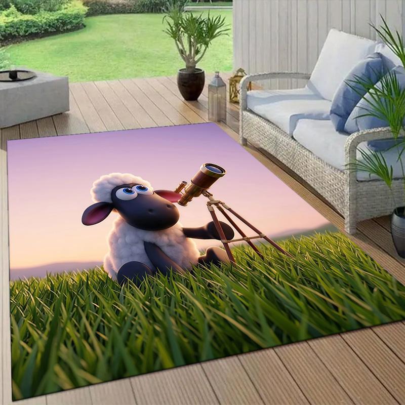 Shaun the Sheep2 Flannel Pattern Square Carpet,Area Rug,Carpet Rug for Living Room Bedroom Sofa Playroom Decor,Non-slip Floor Mat