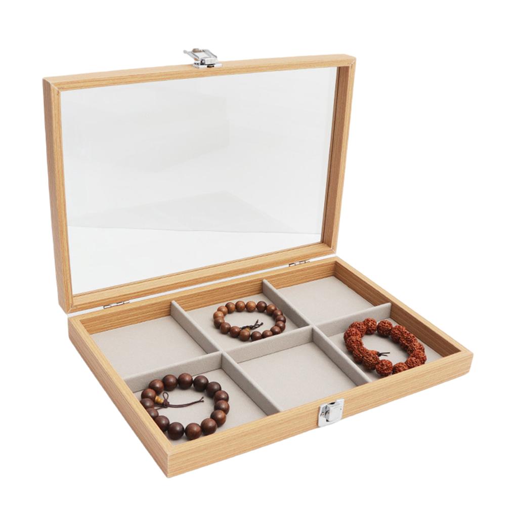 Jewelry Box Wood Frame with Multiple Compartments for Women Ladies Earrings Rings and Necklaces Display Organizer