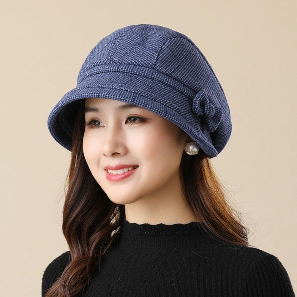 

Elegant Short Brim Beanie with Bow Newspaper Hat Stylish Autumn Winter Sun Cap Women Mother gift темно-синього кольору