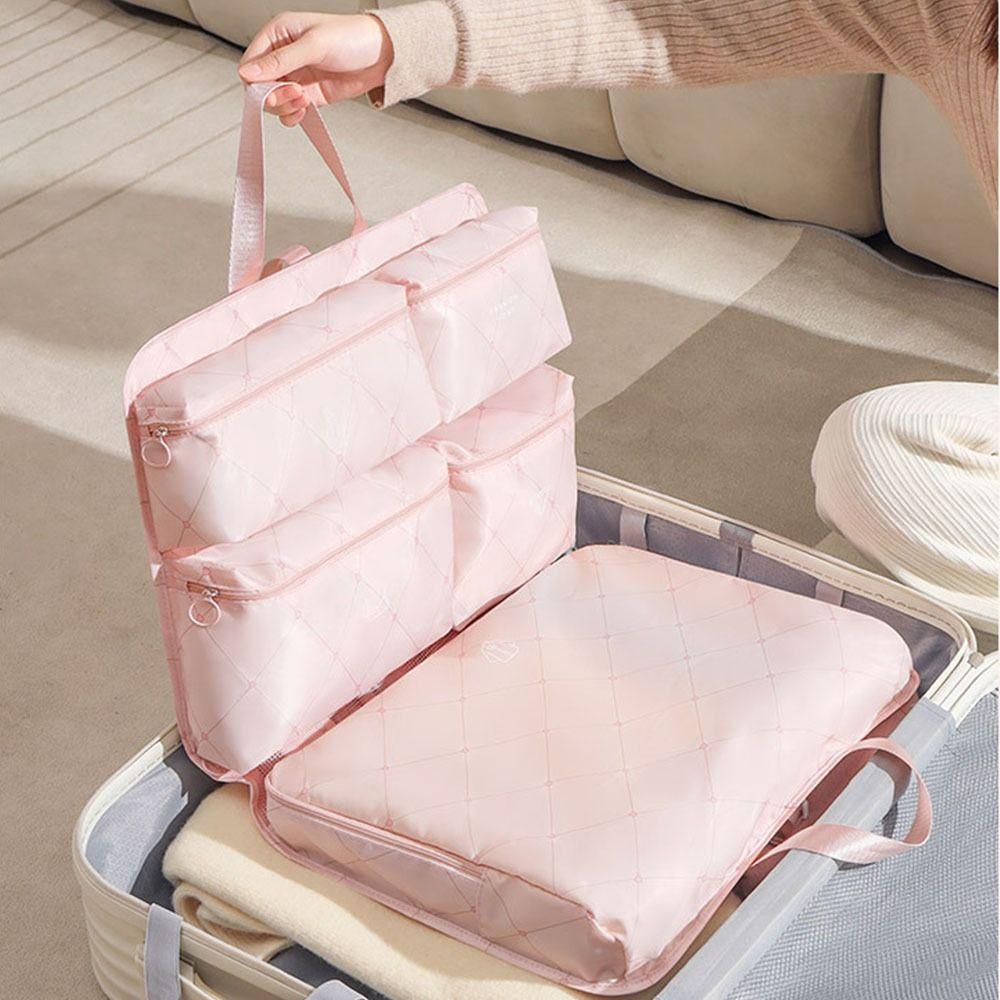 

Foldable Clothes Packing Cubes Large Capacity Suitcase Organizer 7in 1 Travel Storage Bag Travel бежевий