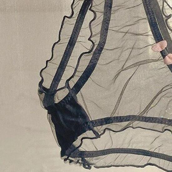 Damen Rüschenbesatz Cut-Out Netz-Slips Sexy Niedrige Taille Durchsichtige Unterwäsche mit Schleife Ultra Dünn Weich Durchsichtige Slips