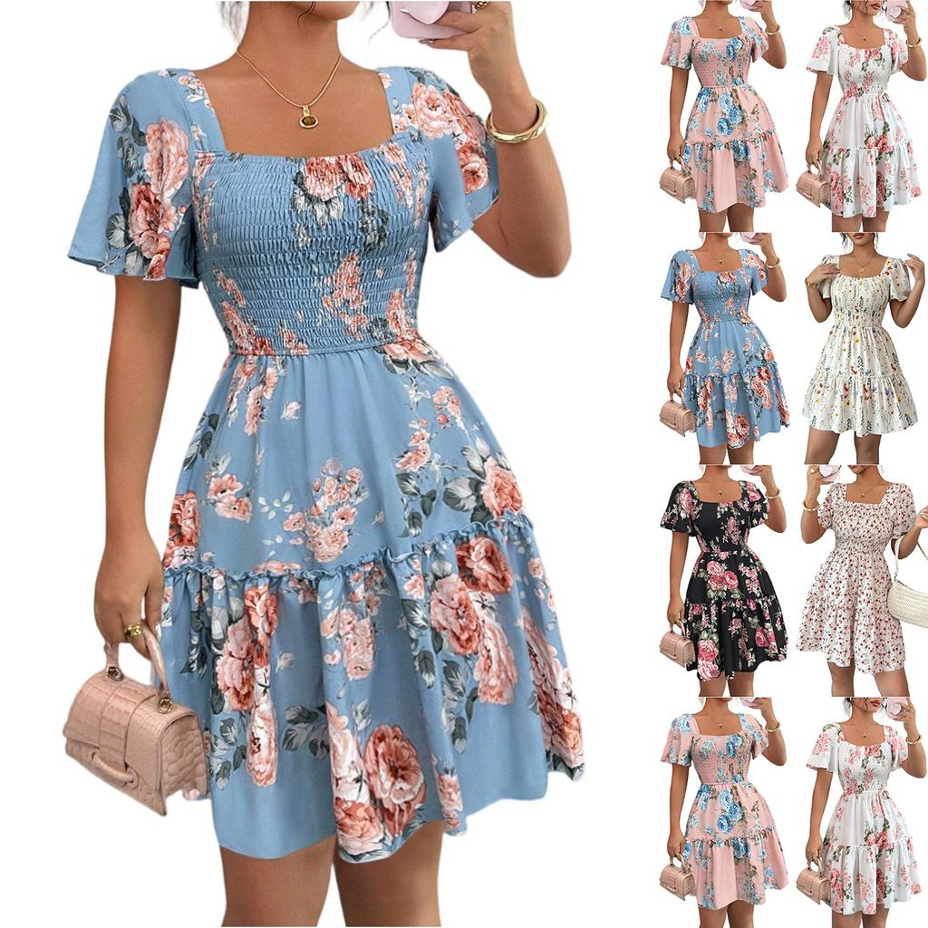 Women's Dress Casual Flowy Dresses R-neck Vocation Boho Beach Sundress