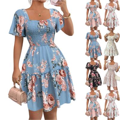 Women's Dress Casual Flowy Dresses  R-neck Vocation Boho Beach Sundress